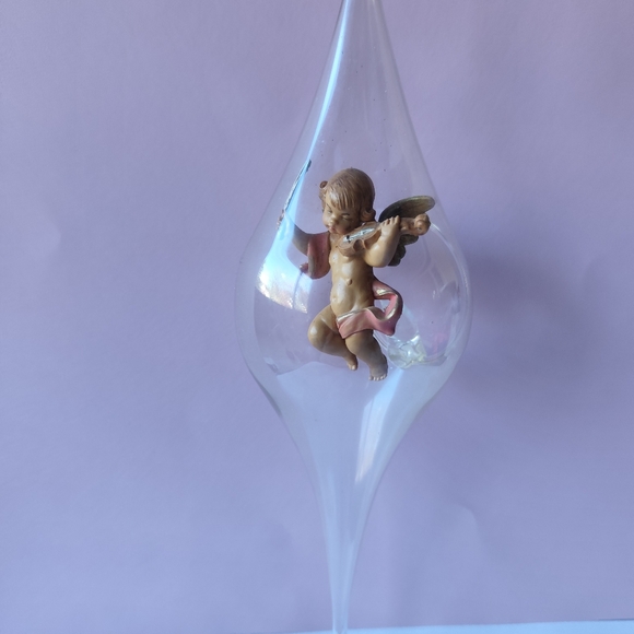 Roman Fontanini Hand Blown Glass Angel Hanging Christmas Ornament 8 1/2" Vintage - Picture 1 of 6